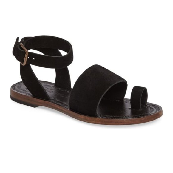 Free People Torrance Ankle Wrap Sandals in Black Suede Size 36 (6) flawed - Picture 1 of 14